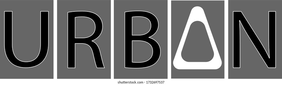 t-shirt design with the text urban..
 the a is a triangle that has the background color.
gray squares with black letters