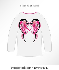 T-shirt design with "thai art" vector pink wing 