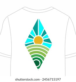 t-shirt design that incorporates a color palette inspired by the rising sun. Simple designs, focusing on silhouettes or patterns that reflect shining sunlight, without too much detail.