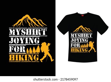 Diseño de camisetas con temática de senderismo, en forma de un simple templo vectorial y tipografía.