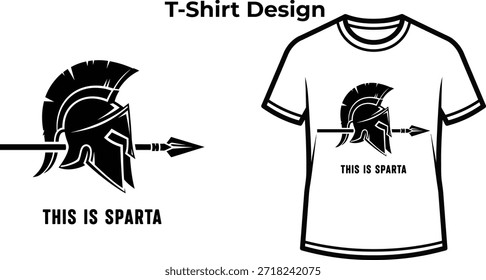 T-shirt design of This is sparta typography with warrior helmet for history logo, ancient greek fighter badge, battle combat emblem and isolated on transparent gladiator graphic illustration