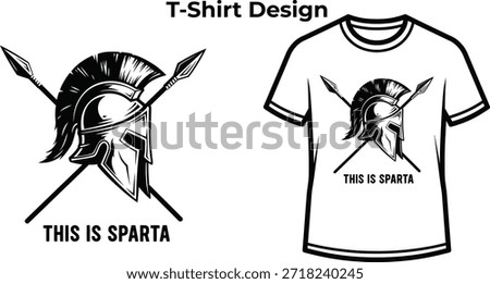 T-shirt design of This is sparta typography with helmet and spears for warrior logo, ancient greek fighter badge, history battle emblem and isolated on transparent gladiator graphic illustration