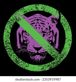 Diseño de camisetas de cabeza de tigre con el símbolo de prohibición.