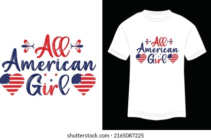 T-shirt Design USA American Girl Vector Colorful Illustration in White Background