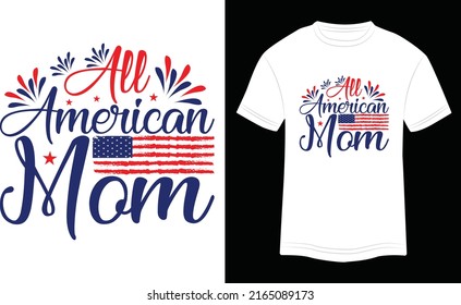 T-shirt Design USA American Mom   Vector Colorful Illustration in White Background