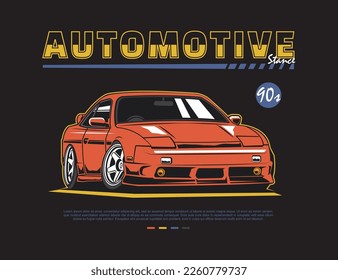 t-shirt design vector with 90s car illustration graphic