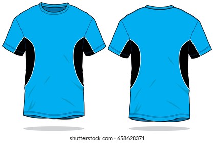 T-Shirt Design Vector With Blue/Black Colors and White Line Piping.Front And Back Views.