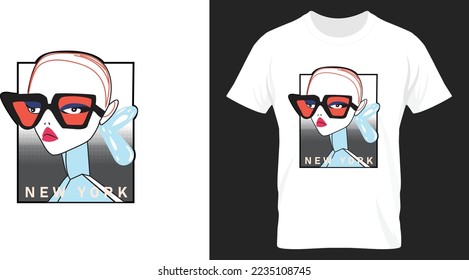T-shirt design vector girl glasses 