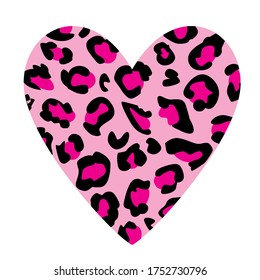 t-shirt design with vector illustration of a pink animal print heart isolated on white 