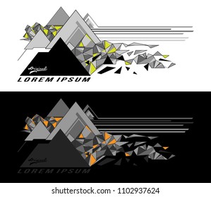 T-shirt design vector mountain with triangle and line geometric style on white and black background