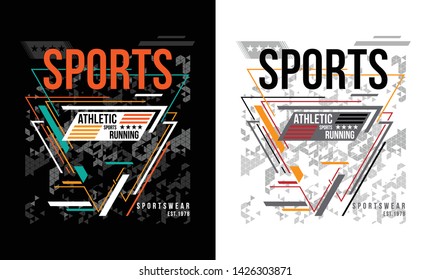 t-shirt design vector for silkscreen printing athletic sports running on abstract geometry triangle background black and white