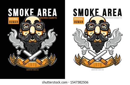 t-shirt design vector for silkscreen printing smoking area for men graphic on black and white background