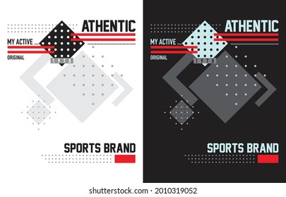 t-shirt design vector for silkscreen printing athletic sports running on abstract geometry background black and white