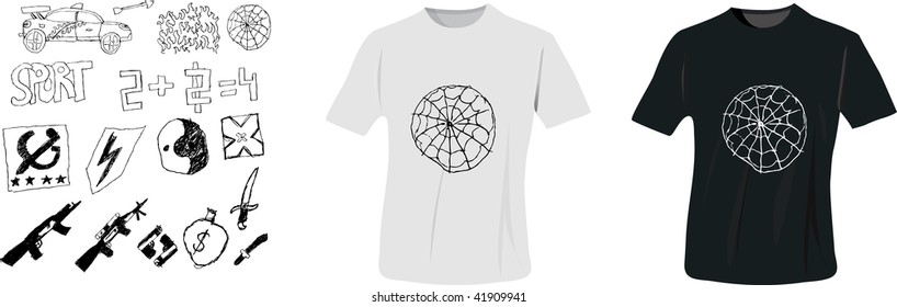 T-shirt design vector template with sample of hand draw print