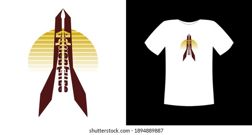 The t-shirt design vector, with the text "adventure" in a modified font combination with a rocket shape image, can be adapted to a variety of different background colors