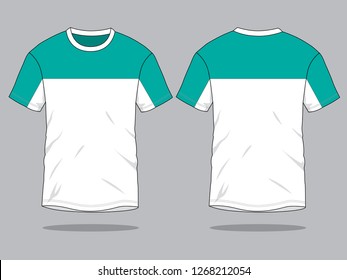 T-Shirt Design Vector With White/Turquoise Colors.Front And Back Views.
