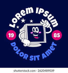 T-Shirt Design of Vintage Computer Cartoon Character