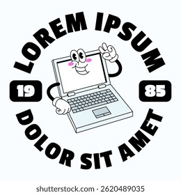 T-Shirt Design of Vintage Laptop Cartoon Character