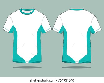 T-Shirt Design With White/Turquoise Colors Vector.Front And Back Views.