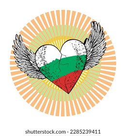 T-shirt design of a winged heart with the colors of the Bulgarian flag.