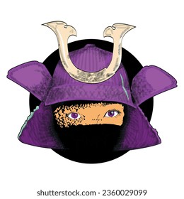 T-shirt design for a young Asian woman with a samurai helmet. Vector illustration for a feminist look.