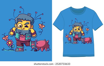 Tshirt Designs. Happy man shows gesture cool of illustration