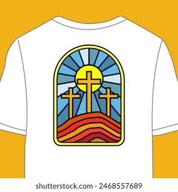 t-shirt designs with images or symbols of the cross related to Jesus Christ. which includes the image of Jesus and aims to express the Christian faith or spread a spiritual message.