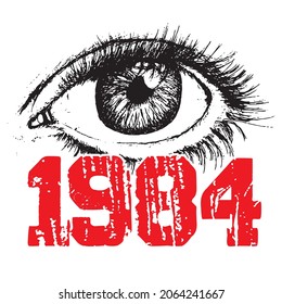 T-shirt designs inspired by the George Orwell book '1984' with eye vector