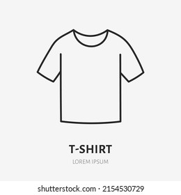 T-shirt doodle line icon. Vector thin outline illustration of sport clothes. Black color linear sign for soccer apparel.