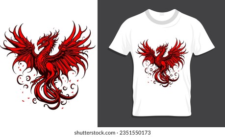  Camiseta con dragón, ilustración vectorial de camisetas y diseño artístico