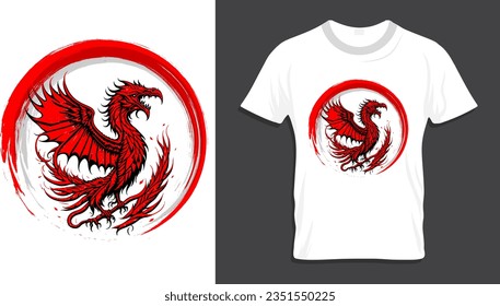  Camiseta con dragón, ilustración vectorial de camisetas y diseño artístico