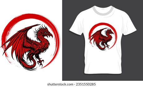  Camiseta con dragón, ilustración vectorial de camisetas y diseño artístico