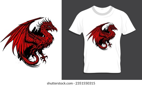  Camiseta con dragón, ilustración vectorial de camisetas y diseño artístico