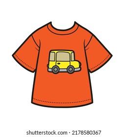 T-shirt with drawing cartoon car for boy  color variation for coloring on a white background