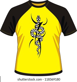 T-shirt with drawing in the form of a striped snake