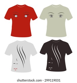 T-Shirt. Drawing on a T-shirt. Set. Red, gray, green, black