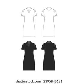 T-shirt dress technical fashion illustration with crew neck, short sleeves, mini length, oversized, Pencil fullness. Flat apparel template front, back, grey color. Women, men, unisex CAD mockup