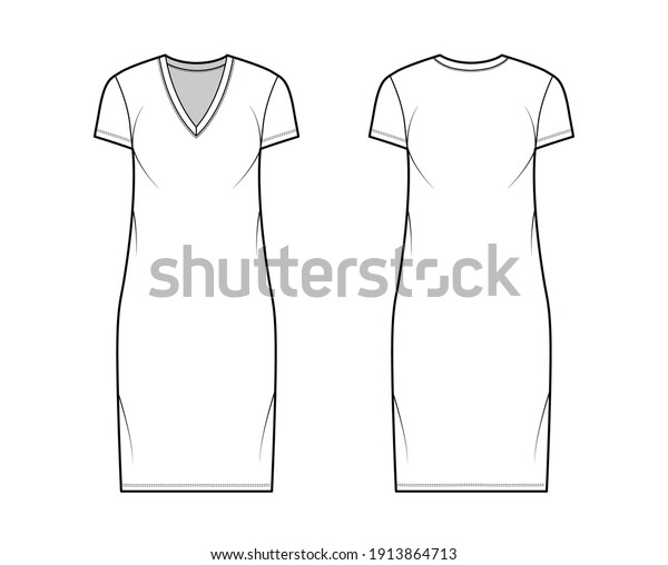 Tshirt Dress Technical Fashion Illustration Vneck Stock Vector (Royalty ...