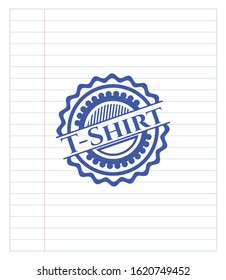 T-Shirt emblem draw with pen effect. Blue ink. Vector Illustration. Detailed.