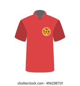 T-shirt employee pizzeria with pizza image. Vector Illustration. EPS10