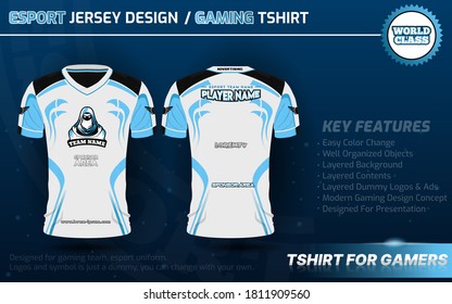 T-shirt for e-sport design template, Soccer jersey mockup for football club. Gaming uniform front and back view