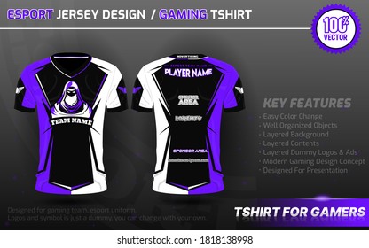 T-shirt for e-sport design template, Soccer jersey mockup for football club. Gaming uniform front and back view