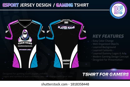 T-shirt for e-sport design template, Soccer jersey mockup for football club. Gaming uniform front and back view