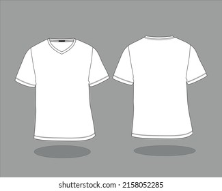 T-Shirt fashion flat sketch template. Men’s T-Shirt Technical Fashion Illustration Vector File. V Neck T- Shirt