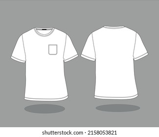 T-Shirt fashion flat sketch template. Men’s T-Shirt Technical Fashion Illustration Vector File. Round neck Front and Back T shirt