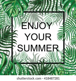 T-shirt Fashion Graphic.Tropical plants and leaves background. Summer exotic design. Vector. Floral exotic Background.Enjoy your summer.