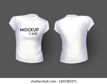 T-shirt female realistic white mock up. Vector illustration