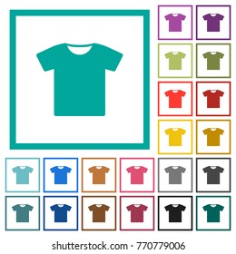 T-shirt flat color icons with quadrant frames on white background