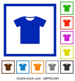 T-shirt flat color icons in square frames on white background