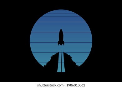 T-shirt flat rocket launch color blue and black